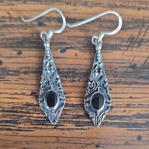 Elegant Silver and Black Dangle Earrings 925 Sterling Silver